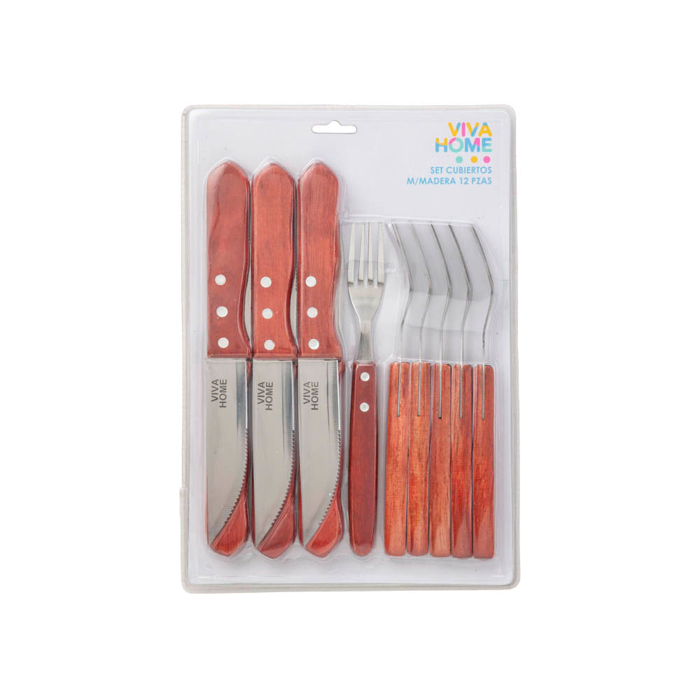 Set de Cubiertos Mango Madera VIVA HOME Caja 12un | Vivanda - Vivanda
