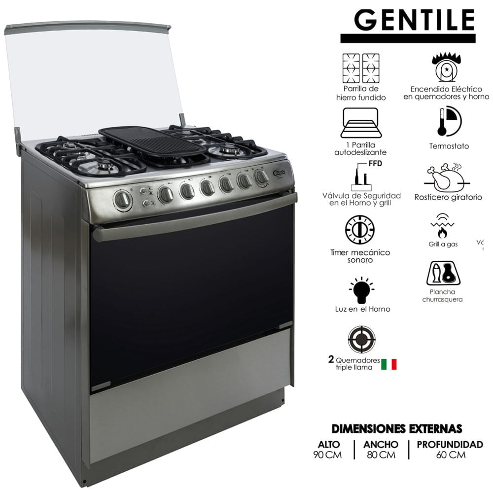 Cocina a Gas KLIMATIC 5 Quemadores GENTILE Gris | Vivanda