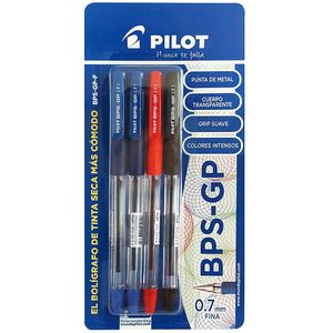 Bolígrafo PILOT BPS-GP Blíster Azul 2un + Negro + Rojo