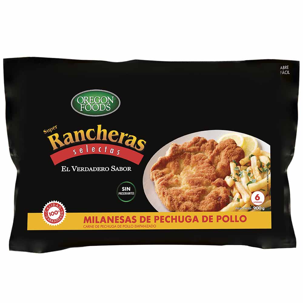 Milanesa de Pechuga de Pollo OREGON FOODS Súper Rancheras Bolsa 900g |  Vivanda