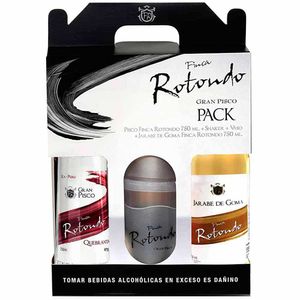 Pack FINCA ROTONDO Pisco Aholado Botella 750ml + Jarabe de Goma + Vaso + Shaker