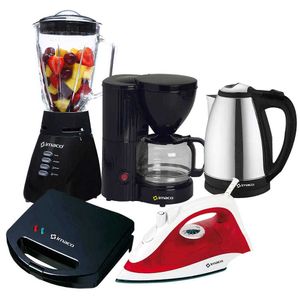 Combo IMACO Licuadora BL4125 + Hervidor KE1801 + Sandwichera IST101 + Cafetera CM608 + Plancha a Vapor ETA60