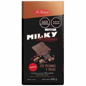 Chocolate Milky LA IBÉRICA Pecanas y Pasas Caja 100g
