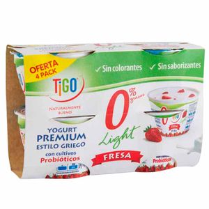 Yogurt TIGO Premium Estilo Griego Light Fresa Vaso 160g Paquete 4un