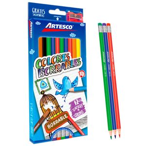 Colores Borrables ARTESCO Triangulares Caja 12un + Sacapuntas