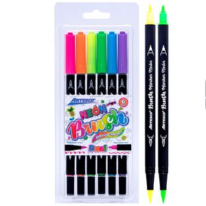 Marcador ARTESCO Dual Brush Neon Blíster 6un