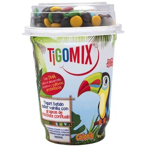 Yogurt TIGO Mix Vainilla con Grageas de Chocolate Confitado Vaso 125g