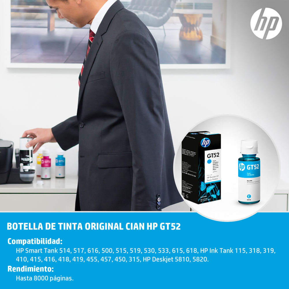 Botella de Tinta HP GT52 Cyan 