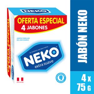 Jabón Antibacterial NEKO Extra Suave Barra 75g Paquete 4un