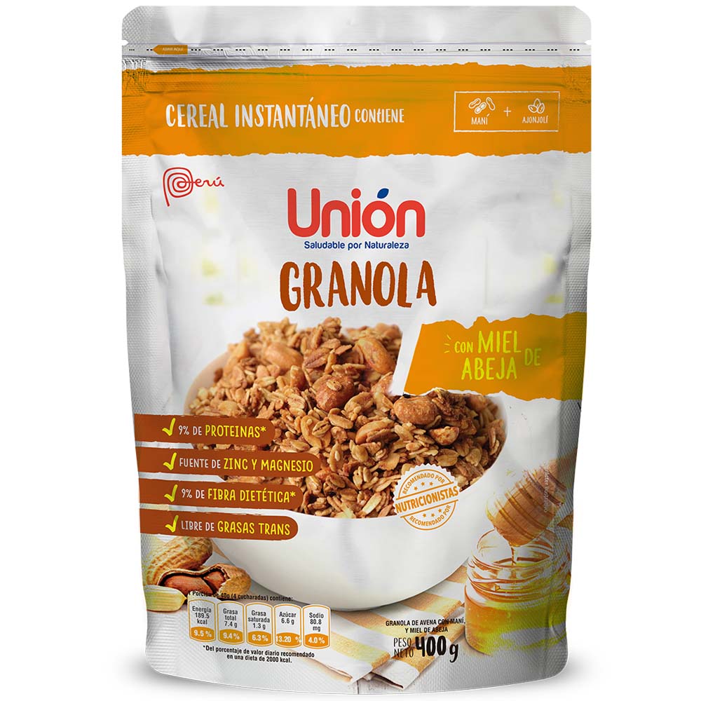 Cereal UNIÓN Granola con miel de abeja Doypack 400Gr Vivanda