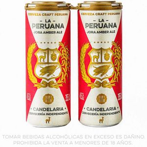 Cerveza Artesanal CANDELARIA Peruana Lata 355ml Paquete 4un