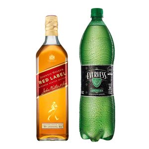 Pack Whisky JOHNNIE WALKER Red Label Botella 750ml + Gaseosa EVERVESS Ginger Ale Botella 1.5L
