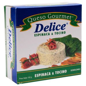 Queso Crema Gourmet DELICE con Espinaca & Tocino Paquete 150g