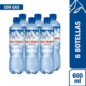 Agua Mineral SAN MATEO Con Gas Botella 600ml Paquete 6un