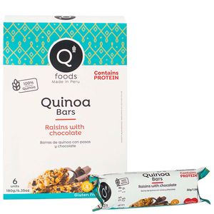 Barra de Cereal Q FOODS Quinoa Pasas y Chocolate Caja 6un