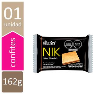 Wafer Cuadrado NIK Relleno con Crema Sabor a Chocolate Paquete 6un