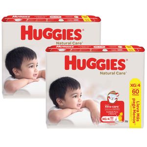 Pack Pañales para Bebé HUGGIES Natural Care Talla XG Paquete 60un x 2un