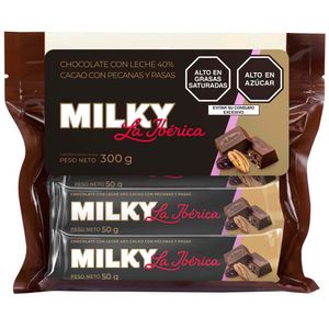 Chocolate en Barra LA IBÉRICA Milky Pecanas y Pasas Paquete 6un