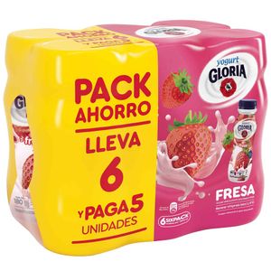 Yogurt Parcialmente Descremado GLORIA Sabor a Fresa Botella 180g Paquete 6un