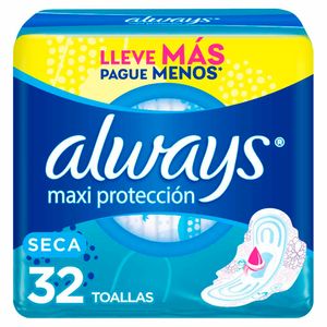 Toalla Higiénica ALWAYS Cubierta Seca Maxi Protección Paquete 32un