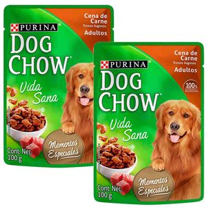 Pack Comida para Perros DOG CHOW Adultos Cena de Carne Pouch 100g Paquete 2un