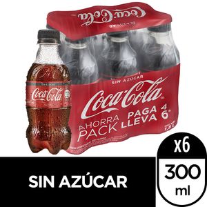 Gaseosa COCA COLA Sin Azúcar Botella 300ml Paquete 6un