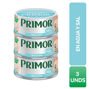 Pack Filete de Atún con Agua y Sal PRIMOR Lata 140g Paquete 3un