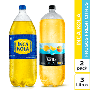 Pack Gaseosa INCA KOLA Botella 3L + Bebida FRUGOS Citrus Fresh Naranja Botella 3L
