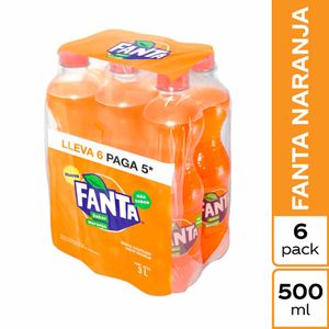 Gaseosa FANTA Naranja Botella 500ml Paquete 6un