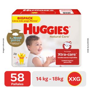 Pañales para Bebé HUGGIES Natural Care Talla XXG Paquete 58un