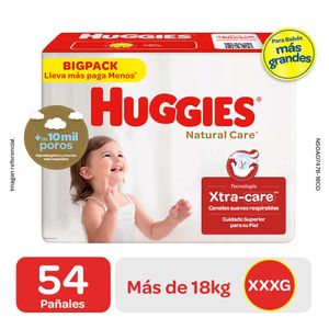 Pañales para Bebé HUGGIES Natural Care XXXG Paquete 54un