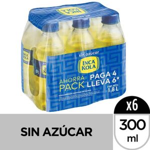 Gaseosa INCA KOLA Sin Azúcar Botella 300ml Paquete 6un