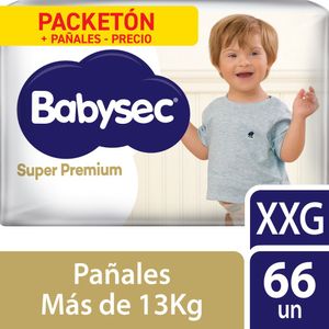 Pañales para Bebé BABYSEC Super Premium Packetón XXG Paquete 66un