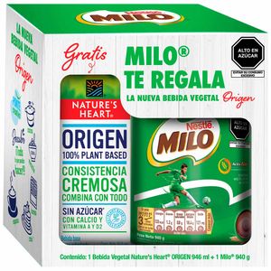 Pack Fortificante Granulado MILO Lata 940g + Bebida Vegetal NATURES HEART Caja 946ml