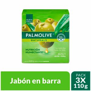 Jabón de Tocador PALMOLIVE Naturals Sensación Humectante con Oliva y Aloe 120g Paquete 3un