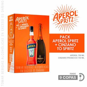 Pack Licor APEROL Botella 750ml + Espumante CINZANO To-Spritz Botella 750ml