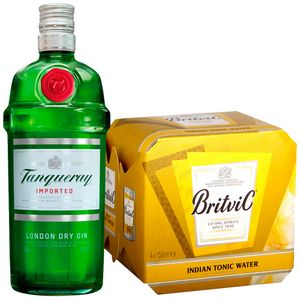 Pack Gin TANQUERAY Botella 700ml + Agua Tónica BRITVIC Paquete 4un Lata 150ml