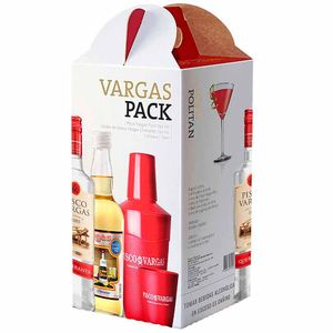 Pack VARGAS Pisco Quebranta Botella 750ml + Jarabe de Goma Chevalier Botella 700ml + Shaker + Vaso