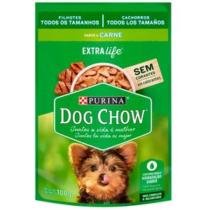 Comida para Perros DOG CHOW Cachorros Razas Pequeñas Sabor Carne, Leche y Arroz Pouch 100g