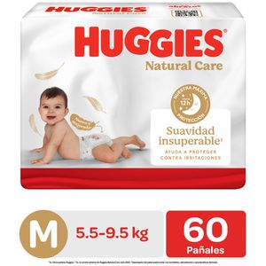 Pañales para Bebé HUGGIES Natural Care HiperPack Talla M Paquete 60un