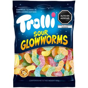 Gomas Dulces TROLLI SOUR GLOWWORMS sabores Surtidos Bolsa 100g