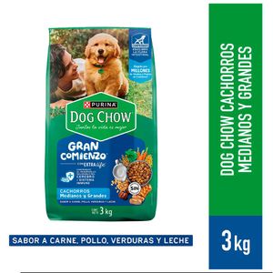 Comida para Perros DOG CHOW Cachorros Medianos y Grandes Carne, Pollo, Verduras y Leche Bolsa 3kg