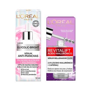 Pack L'ORÉAL Serúm Rellenador Ojos con Ácido Hialurónico 20ml + Serum Anti-manchas Ácido Glicólico 30ml