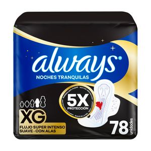 Toallas Higiénicas ALWAYS Noches Tranquilas Suave Tamaño Extra Grande, 26un
