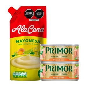 Pack Trozos de Atún PRIMOR en Aceite Vegetal Lata 140g x2un + Mayonesa ALACENA Doypack 475g
