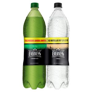 Pack Gaseosa EVERVESS Tónica Botella 1.5L + Ginger Ale EVERVESS Botella 1.5L