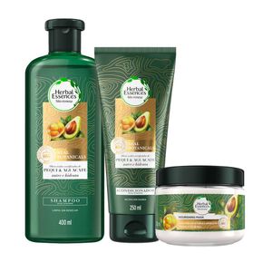 Pack HERBAL ESSENCES Shampoo Bio:Renew Pequi & Aguacate  Frasco 400ml + Acondicionador Frasco 250ml + Mascarilla Nutritiva Frasco 300ml