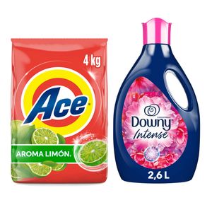 Pack Detergente en Polvo ACE Limón Bolsa 4Kg + Suavizante DOWNY Floral Botella 2600ml