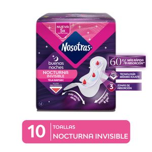 Toalla Higiénica NOSOTRAS Buenas Noches Invisible Rapigel Paquete10un