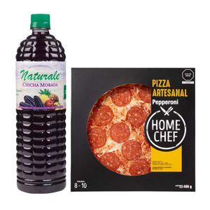 Pack Jugo de Fruta NATURALE Chicha Morada Botella 1L + Pizza Pepperoni Familiar HOME CHEF 1un